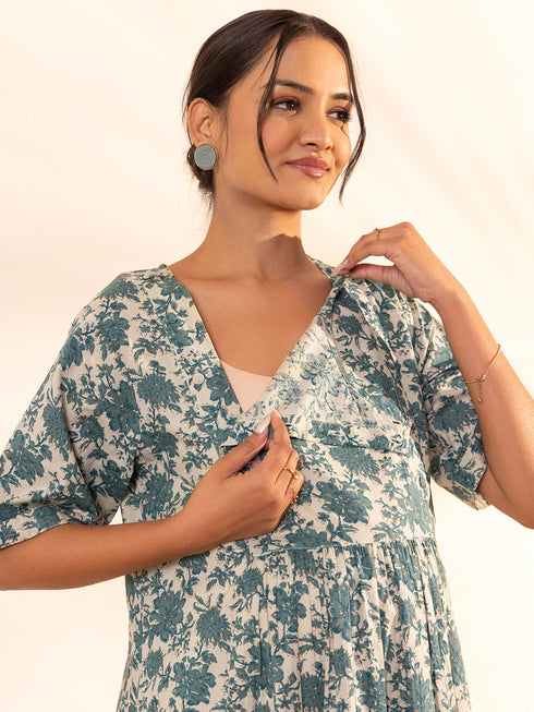 Beige Cotton Floral Printed Kurta with Palazzo